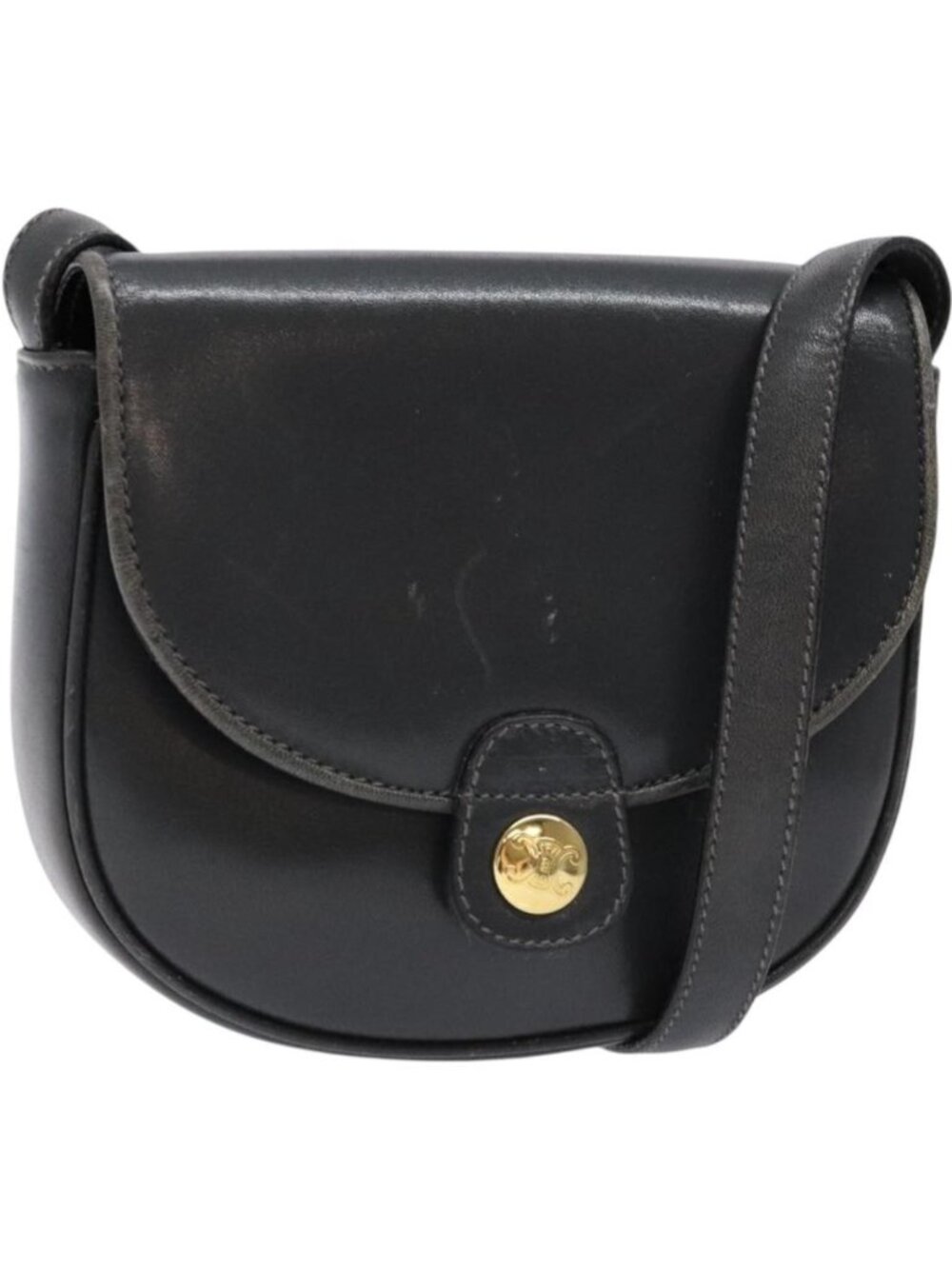 CELINE Shoulder Bag Leather Gray Gold